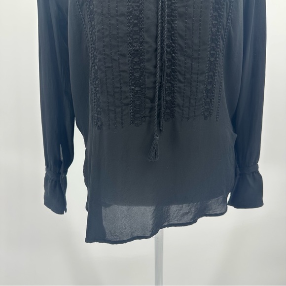 THEORY ALRIK E DOUBLE GEORGETTE SILK BLOUSE TOP - Black - Size P/XS - Picture 7 of 13